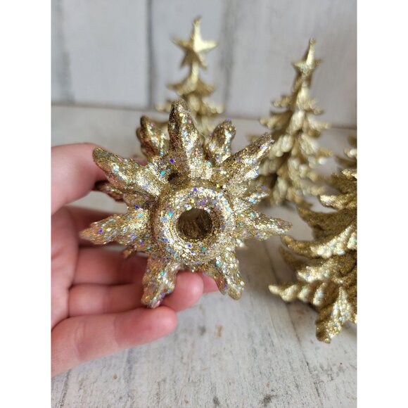 Gold pine tree figure glitter Xmas‎ village forest set unique home decor - Picture 7 of 7